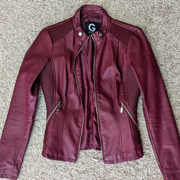 Sexy burgundy fitted leather jacket - Picture 1 of 5